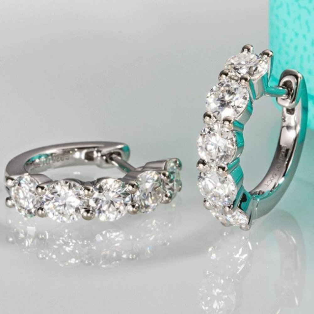 Certified 3ct. t.w. Moissanite Diamond 2cm Huggie Hoop Earrings NEW - Picture 12 of 16